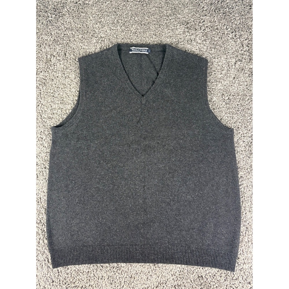 WoolOvers Mens Charcoal Gray 100% Pure New Wool V-Neck Sweater Vest Size L